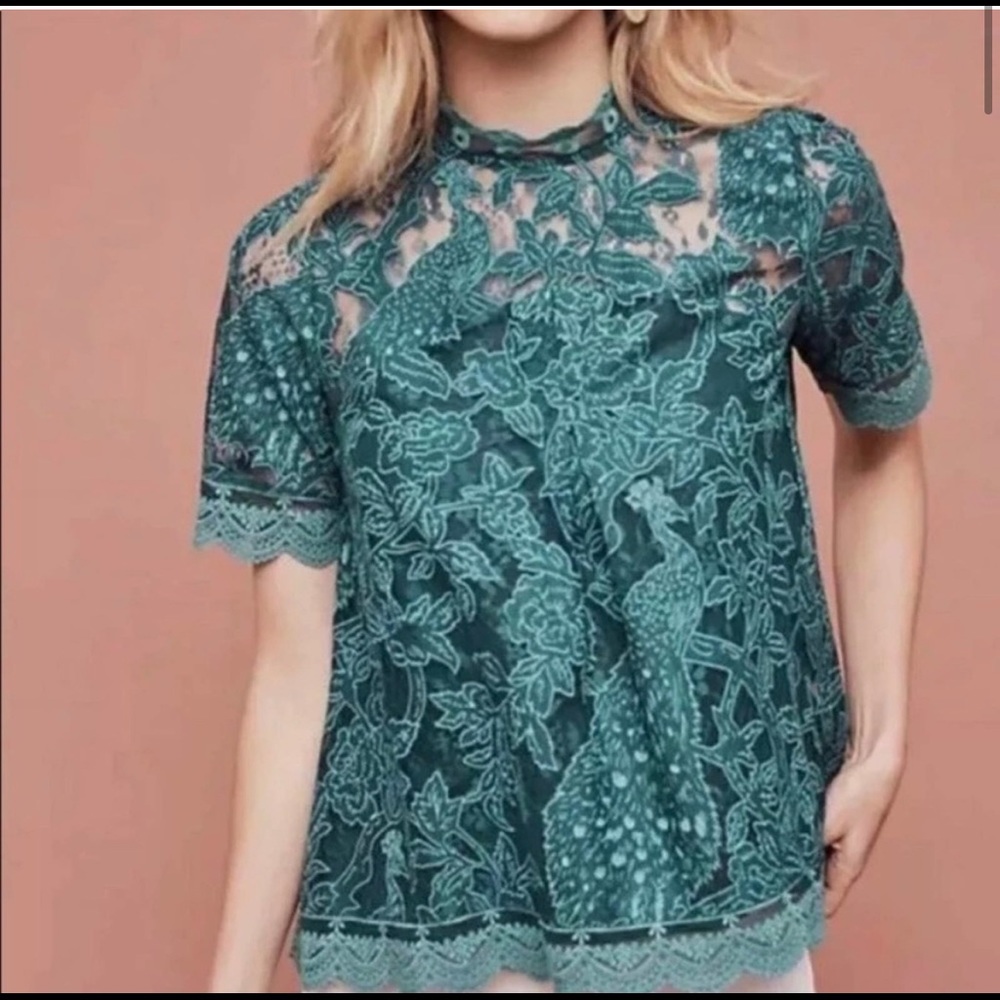 Anthropoogie HD in Paris Peacock Lace Blouse